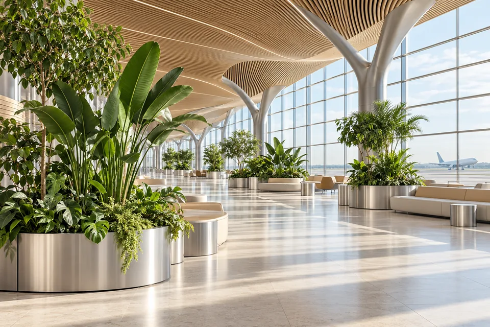 Projection d’un terminal végétalisé avec des îlots de plantes